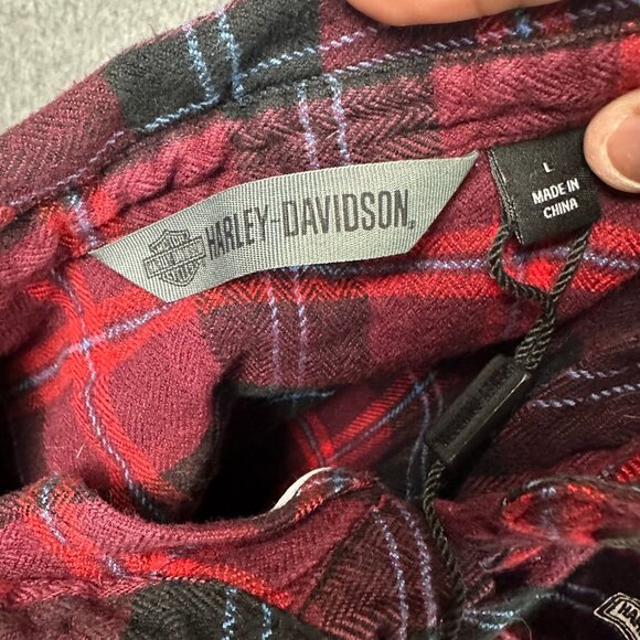 Harley Davidson Womens L Red Plaid Flannel Shirt "Aint No Darling" Graphic Back - Picture 5 of 11